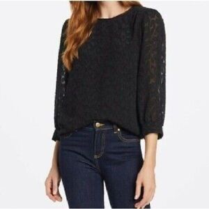 Draper James Belle Meade Black Jacquard Popover Top Size 12